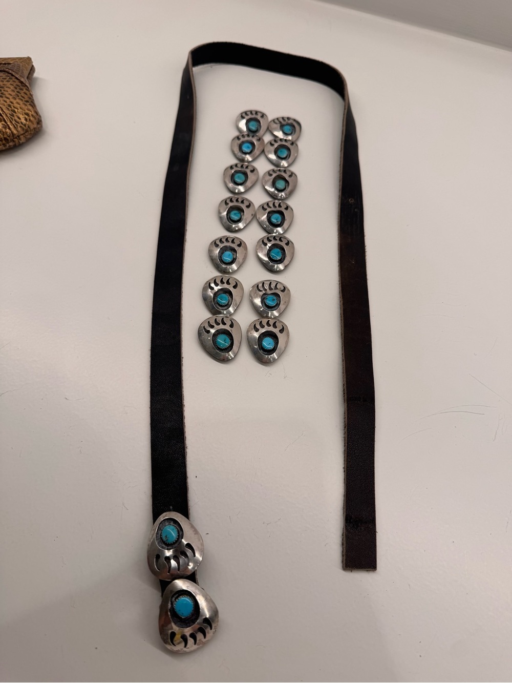 Genuine Turquoise & Sterling Silver Black leather Concho hat band.